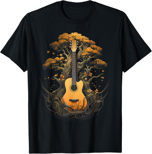 Acoustic Guitar Tree Of Life T-Shirt - T-Shirt | Black