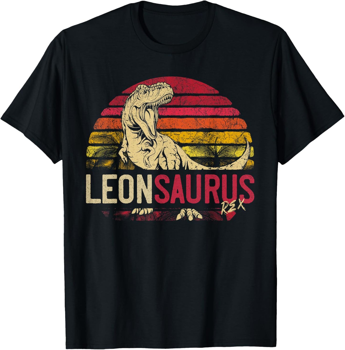 Leon Saurus Funny Personalized Dinosaur T Rex Name Boys Gift T-Shirt - T-Shirt | Black