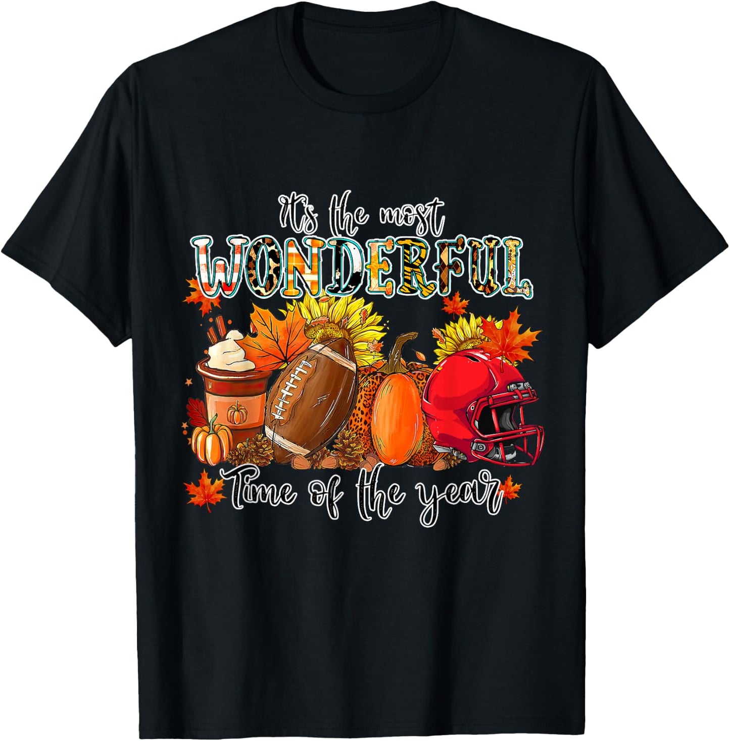 Fall Pumpkin Football It's Most Wonderful Time of The Year T-Shirt - T-Shirt | Black