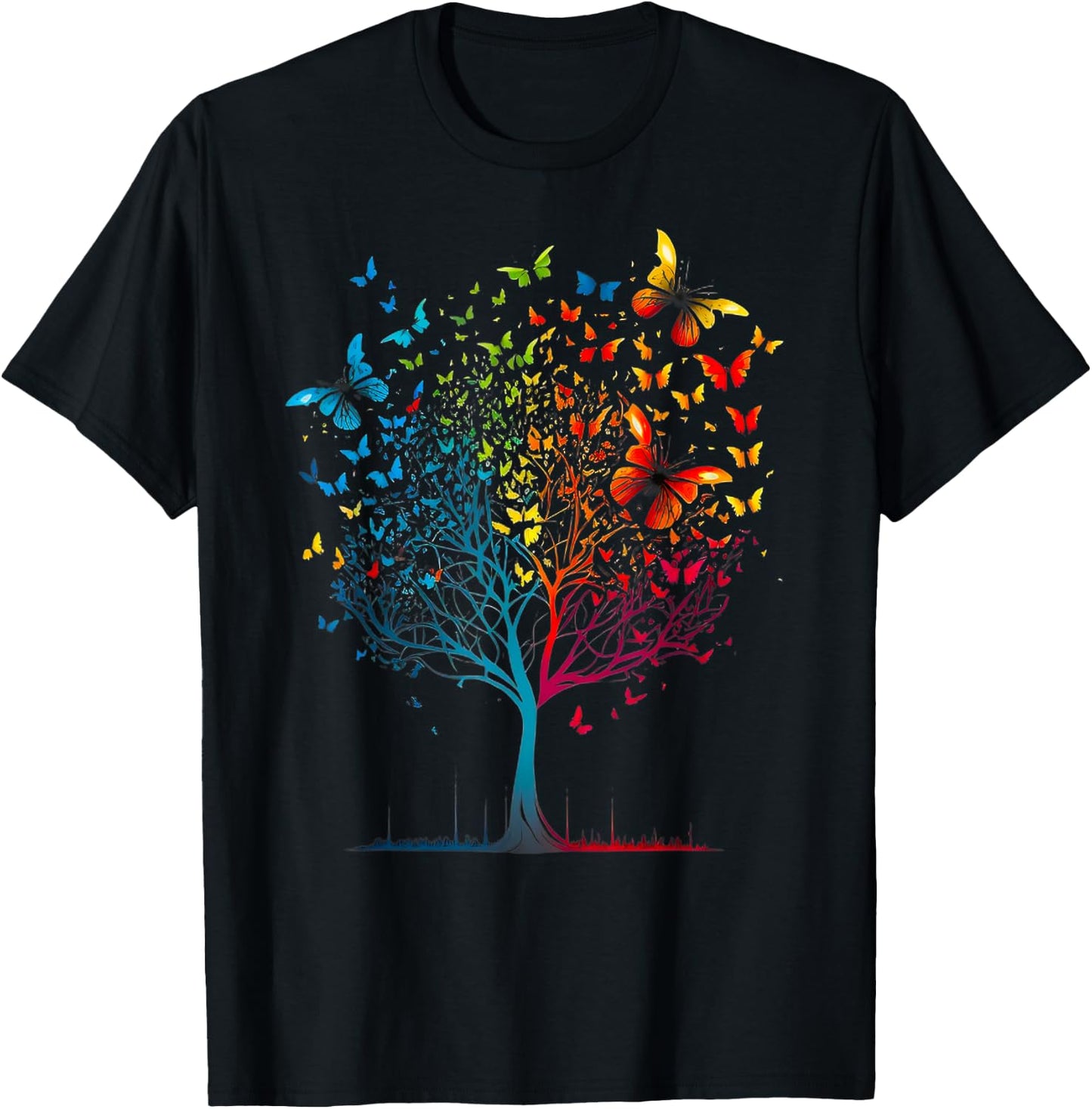 Butterfly Tree Beautiful Women Men Kids Graphic Small T-Shirt - T-Shirt | Black