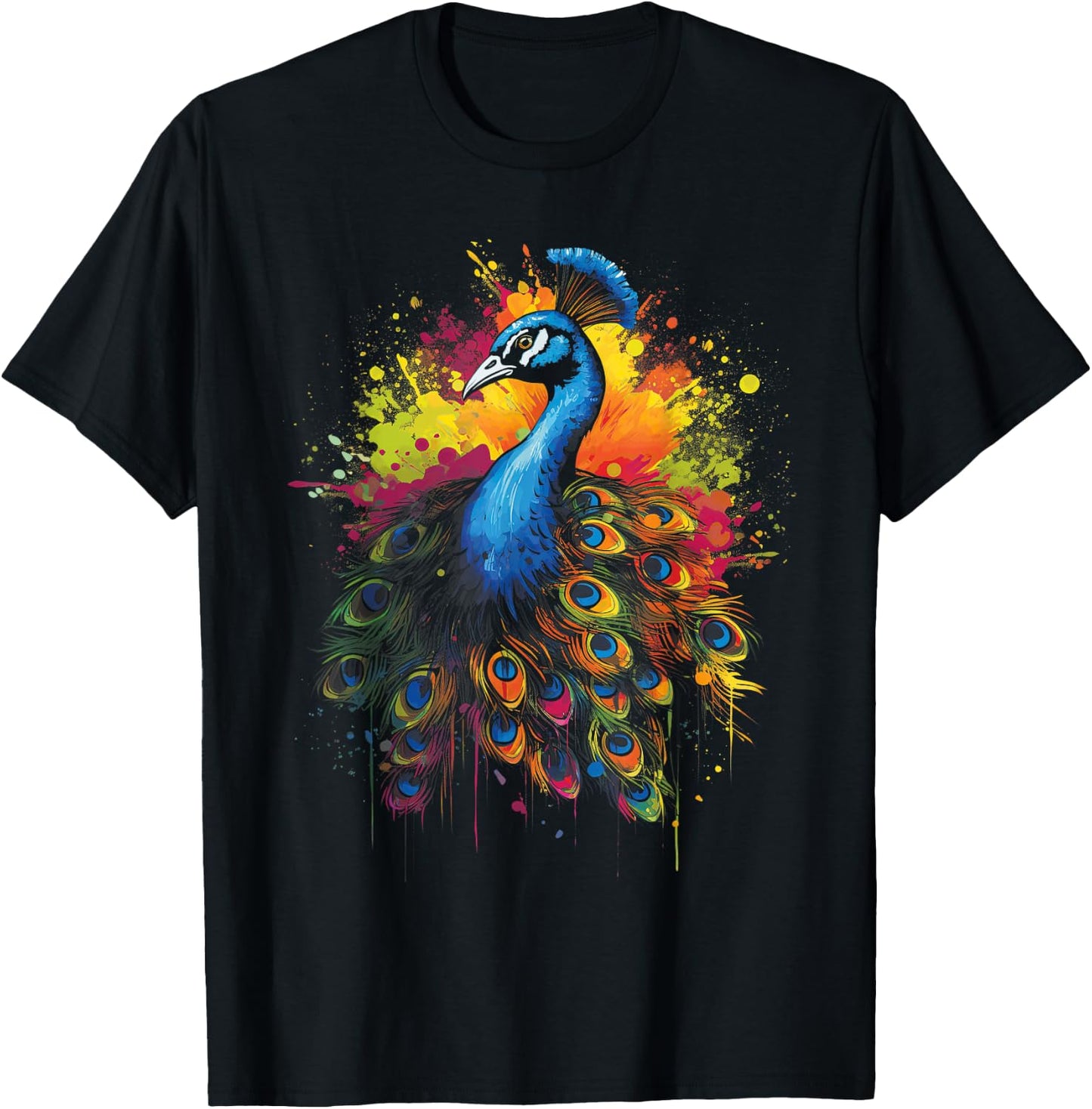 Colorsplash Artwork Peacock Bird Multicolor T-Shirt - T-Shirt | Black