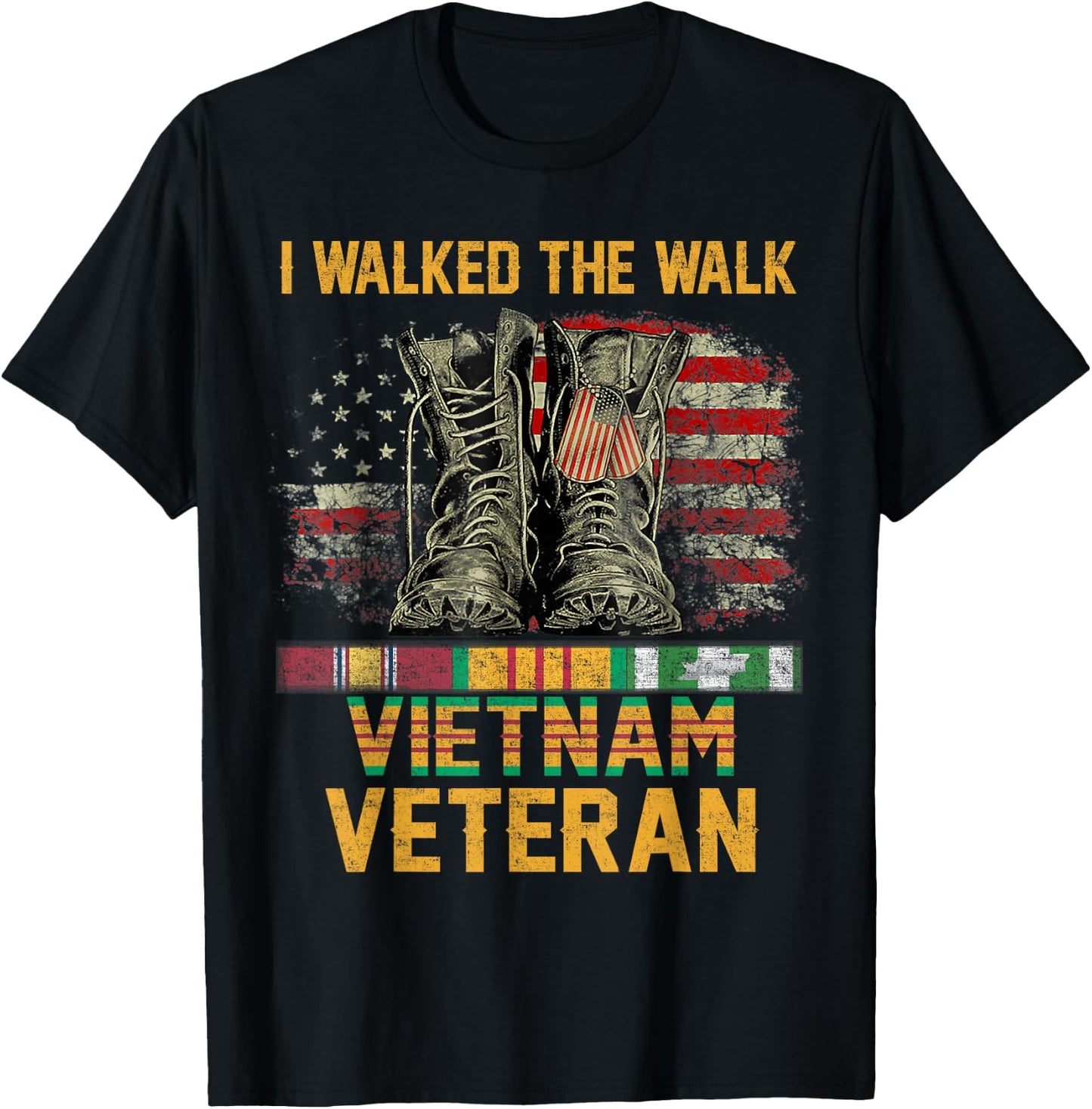 I Walked The Walk Vietnam Veteran Flag American US Vet T-Shirt - T-Shirt | Black