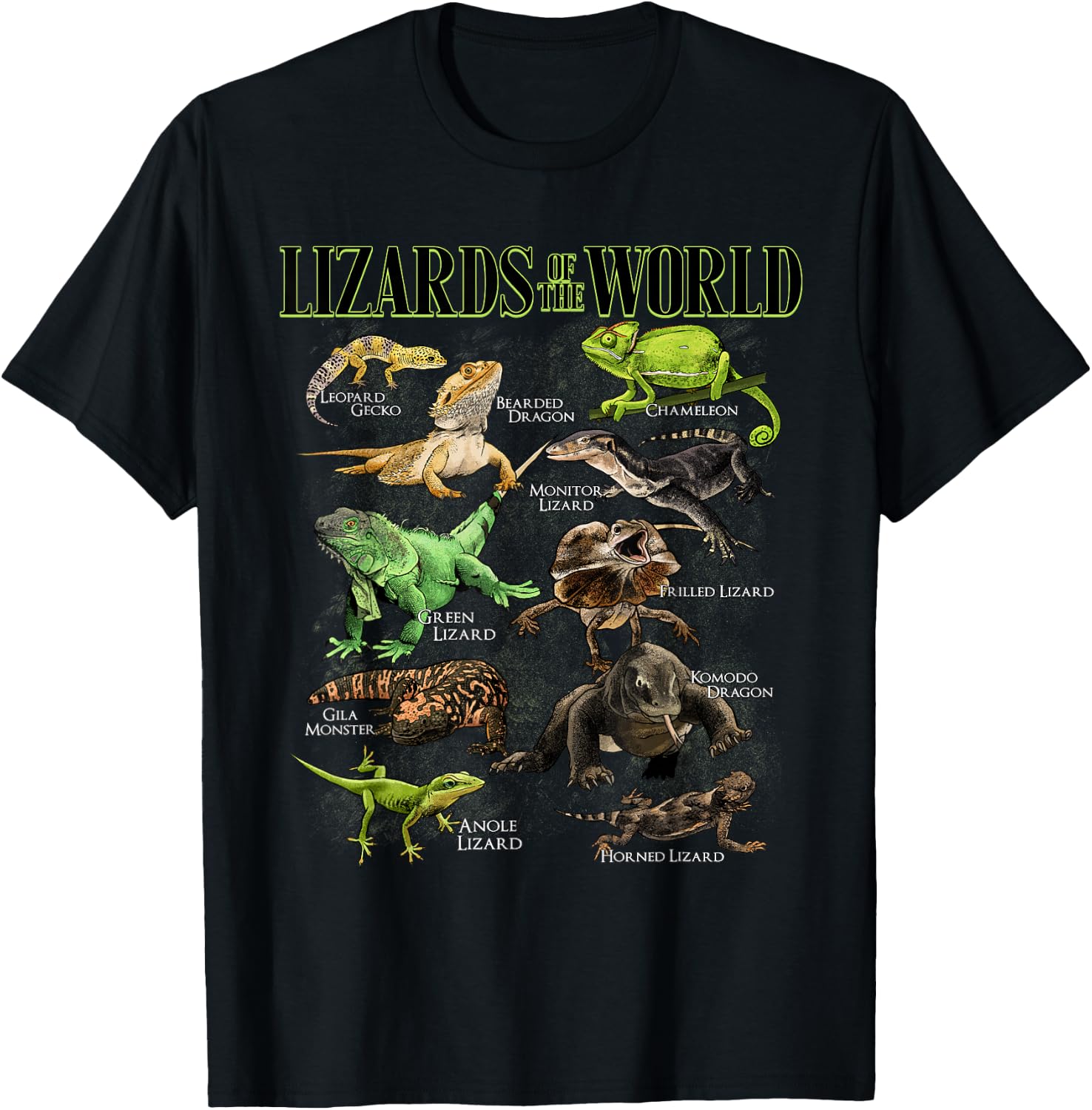 Lizard Animals of the World Educational Reptile Lizard Lover T-Shirt - T-Shirt | Black