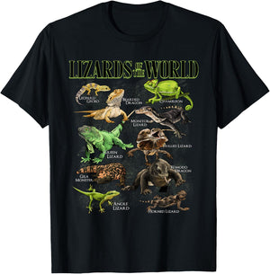 Lizard Animals of the World Educational Reptile Lizard Lover T-Shirt - T-Shirt | Black