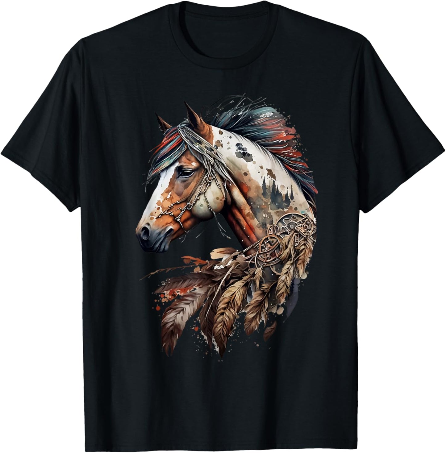 Bohemian Horse Portrait Horseback Native Equestrian Themed T-Shirt - T-Shirt | Black