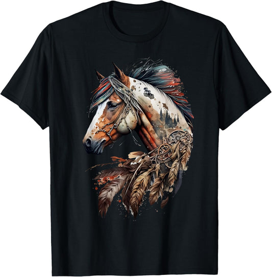 Bohemian Horse Portrait Horseback Native Equestrian Themed T-Shirt - T-Shirt | Black
