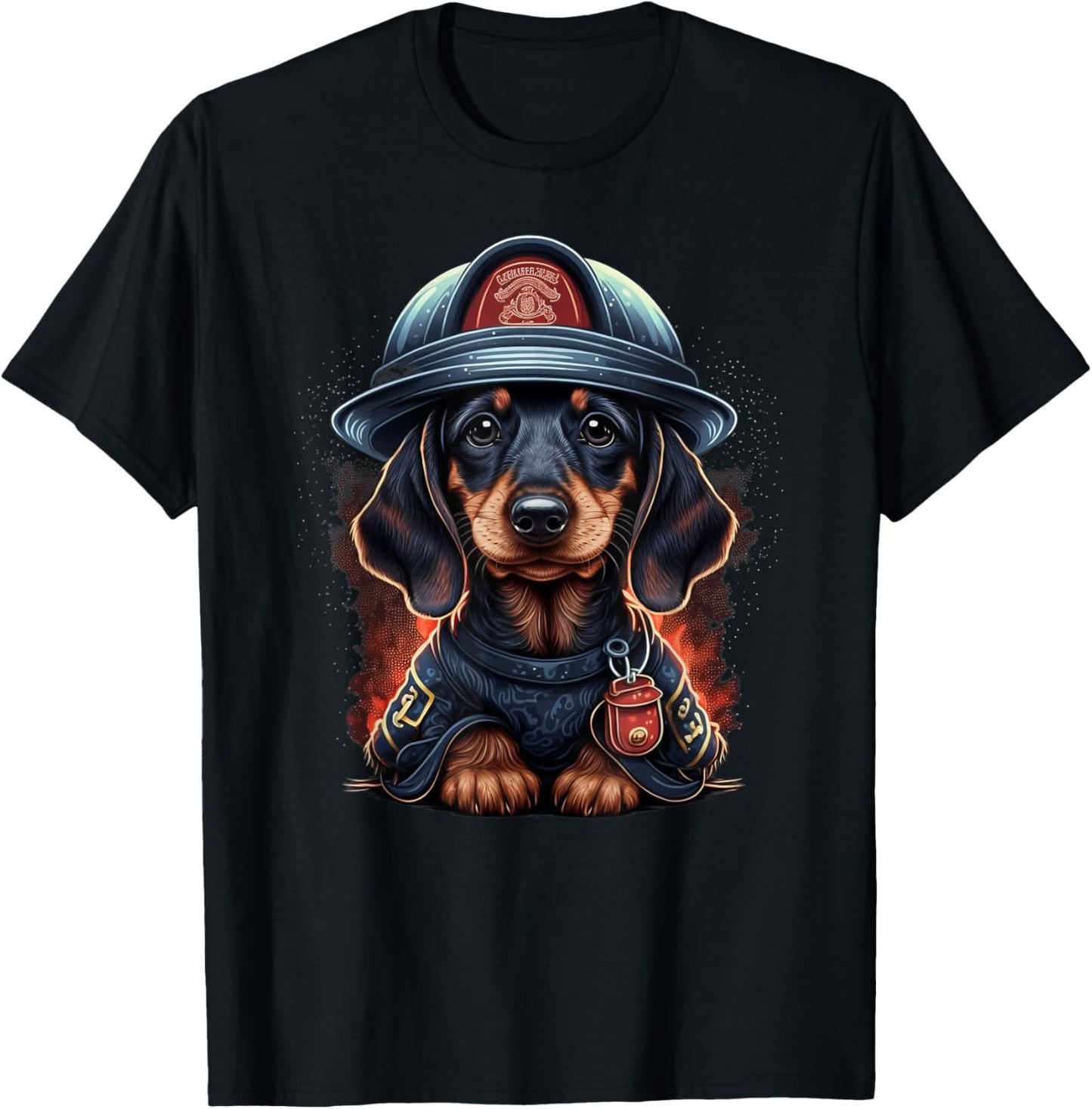 Dachshund Fireman on Firefighter Dachshund T-Shirt - T-Shirt | Black