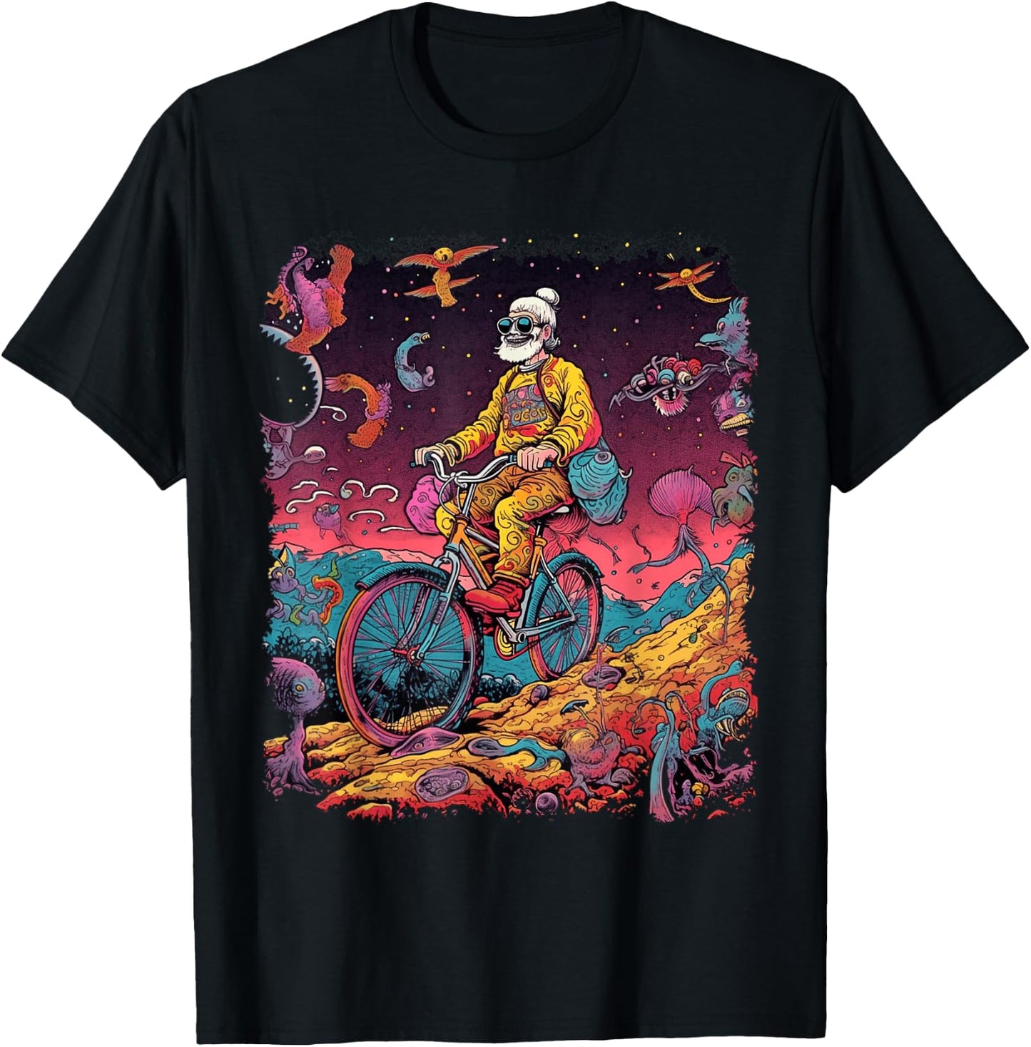 Bicycle Day Hofmann Trip | Psychedelic Comic Style Hippie T-Shirt - T-Shirt | Black