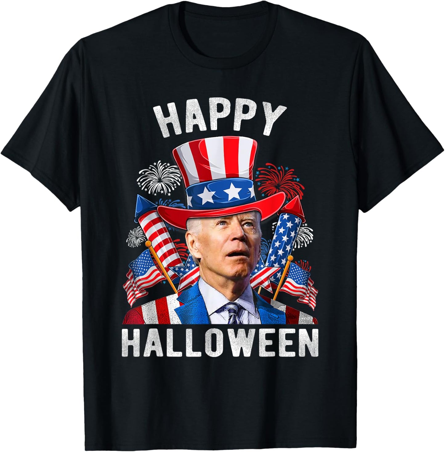 Happy Halloween Funny Joe Biden 4th Of July Firework US Flag Women Kids Men T-Shirt - T-Shirt | Black