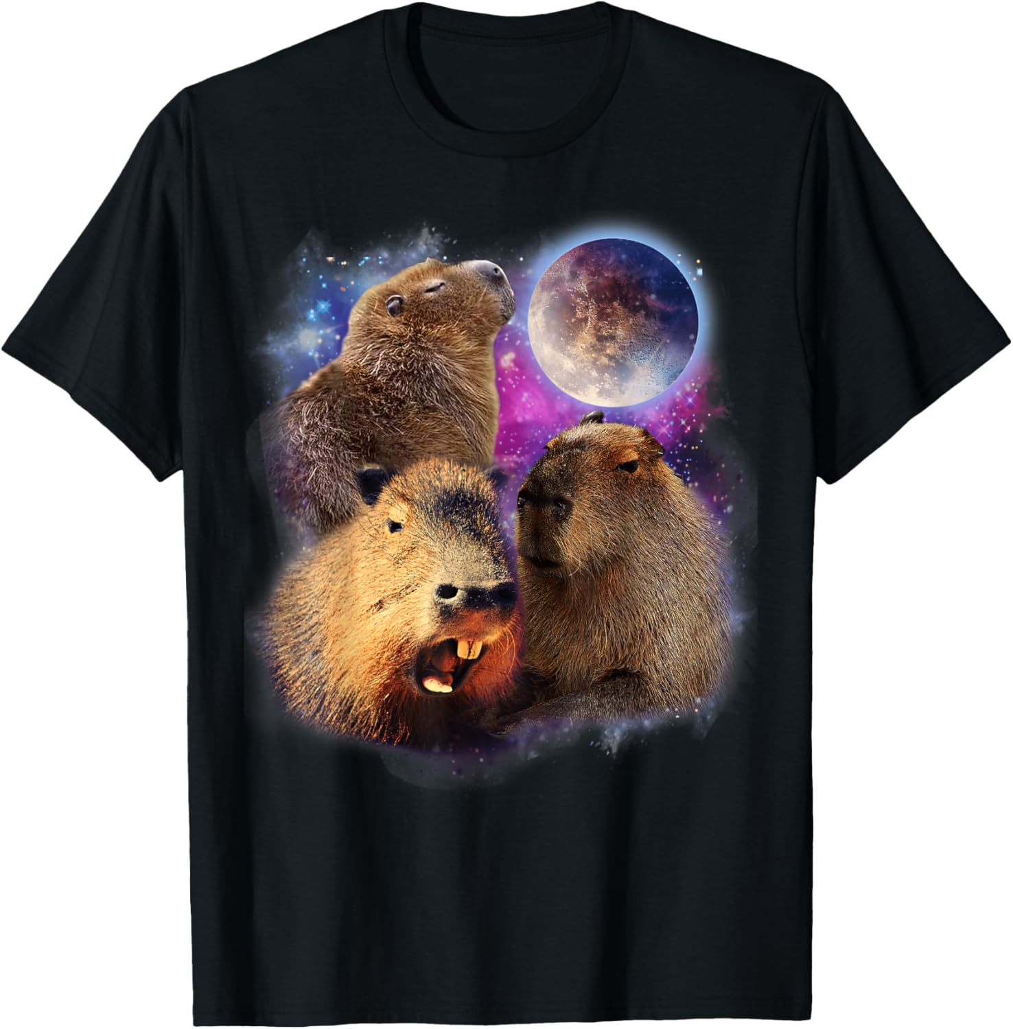 3 Capybara Moon Capybara Stuffed Animal , Women, Kids T-Shirt - T-Shirt | Black