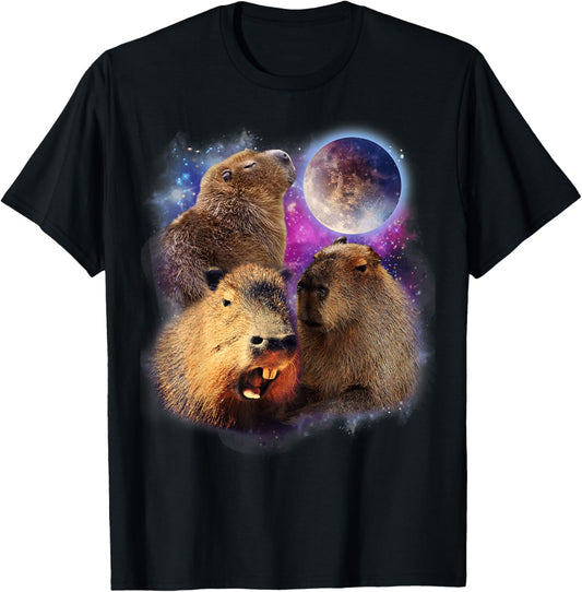 3 Capybara Moon Capybara Stuffed Animal , Women, Kids T-Shirt - T-Shirt | Black