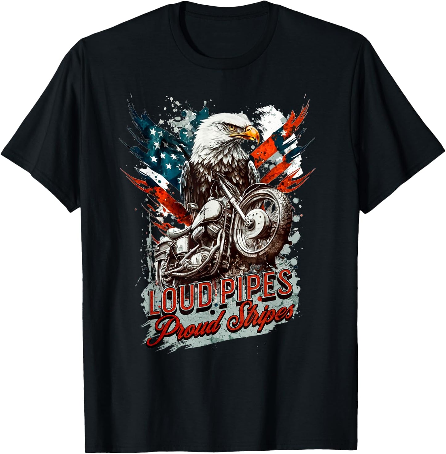 Patriotic Old Biker American US Flag Vintage Motorcycle Men T-Shirt - T-Shirt | Black