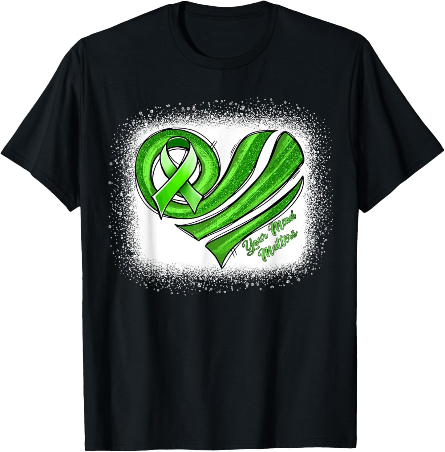 Mental Health Awareness Heart Green Mental Health Matters T-Shirt - T-Shirt | Black