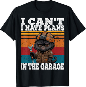 I Can't I Have Plans In The Garage Car Mechanics Funny Cat T-Shirt - T-Shirt | Black