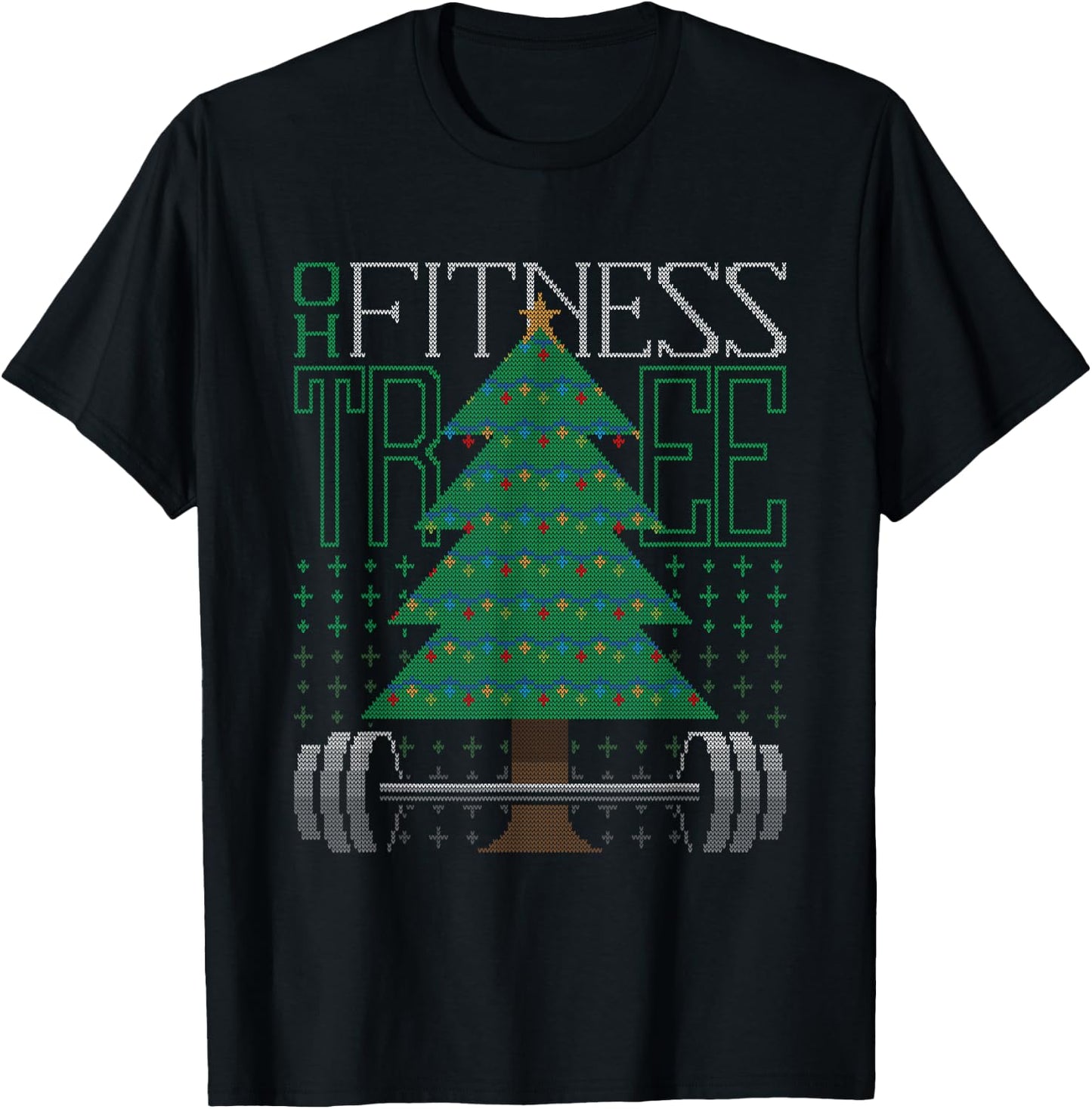 Oh Fitness Tree Christmas Workout Xmas Gym Weight Lifting T-Shirt - T-Shirt | Black
