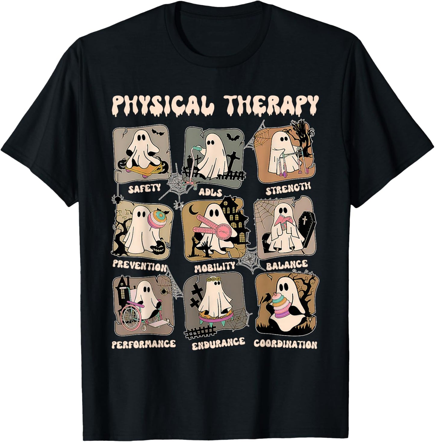 Cute Ghost Physical Therapy PT Physical Therapist Halloween T-Shirt - T-Shirt | Black