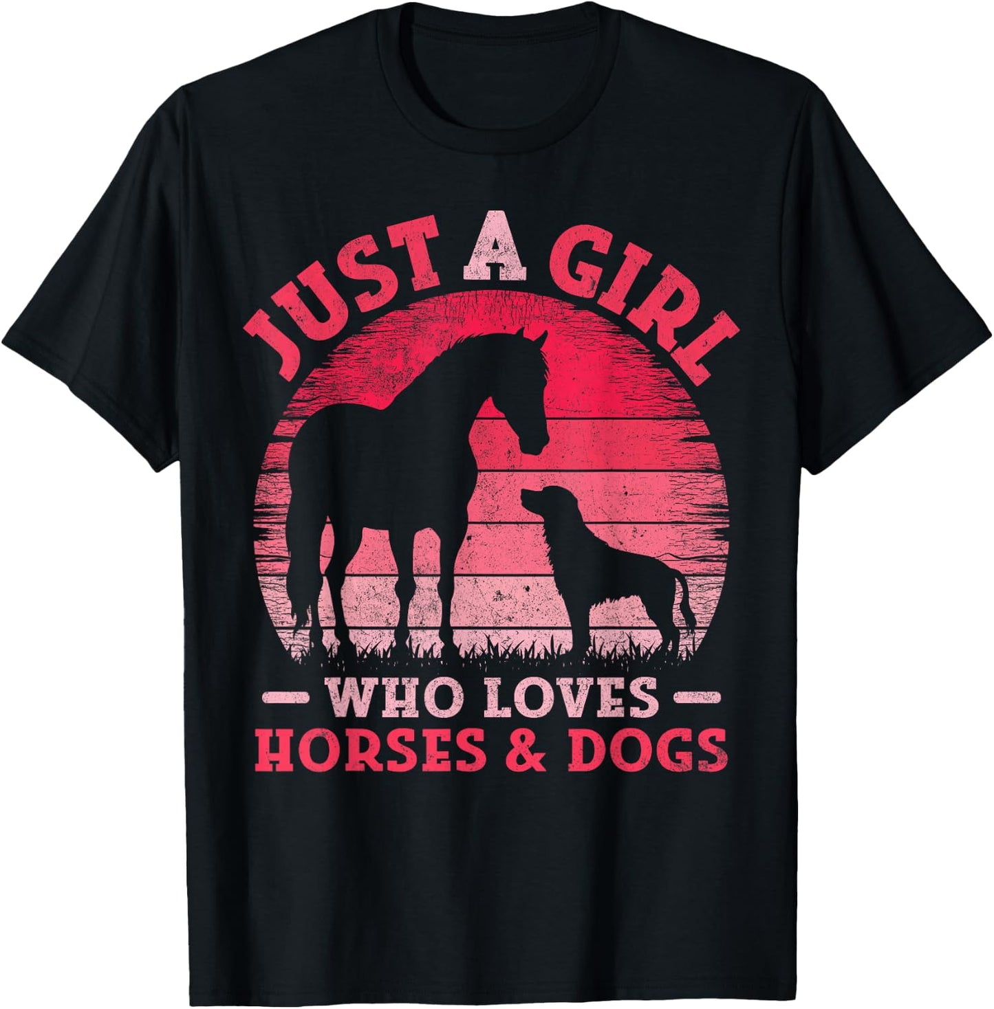Funny Just A Girl Who Loves Horses and Dogs Women Girls T-Shirt - T-Shirt | Black