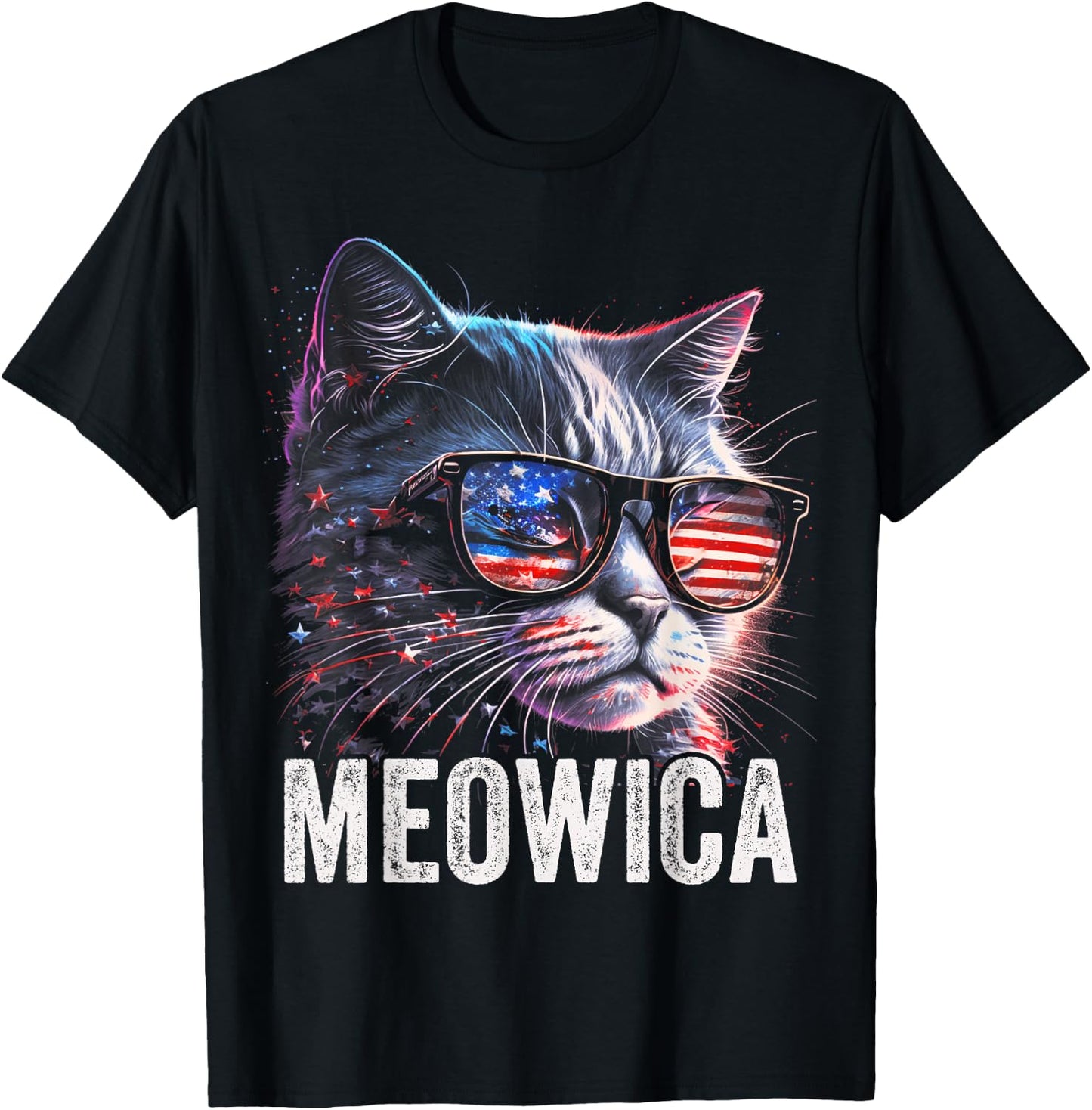 Meowica 4th of July Cat American Flag America USA Funny T-Shirt - T-Shirt | Black