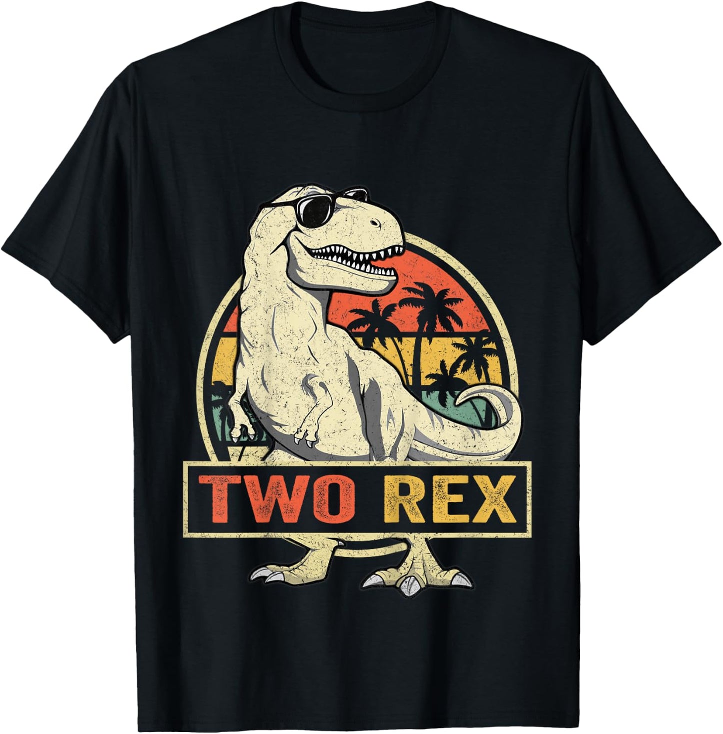 Kids Two Rex 2nd Birthday Boy Second Dinosaur 2 Year Old Boys T-Shirt - T-Shirt | Black