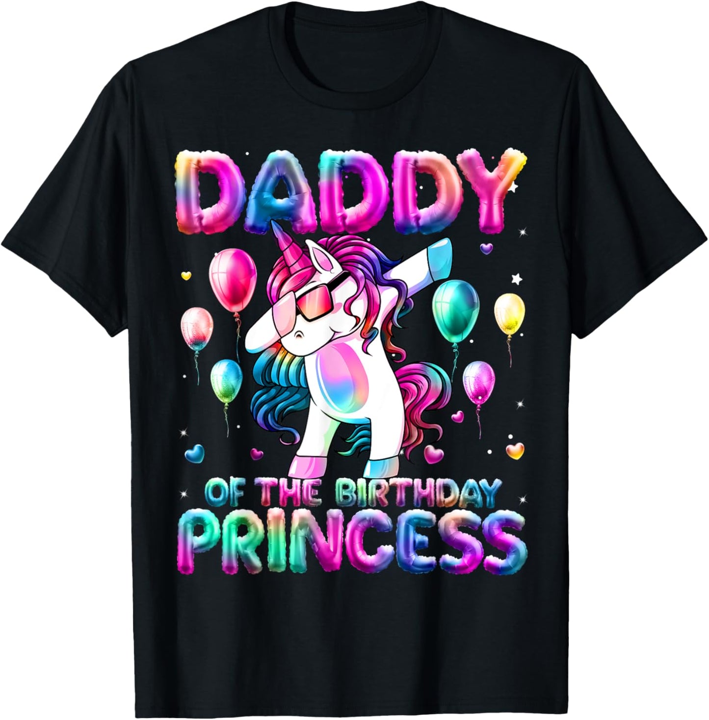 Daddy of the Birthday Princess Girl Dabbing Unicorn Daddy T-Shirt - T-Shirt | Black