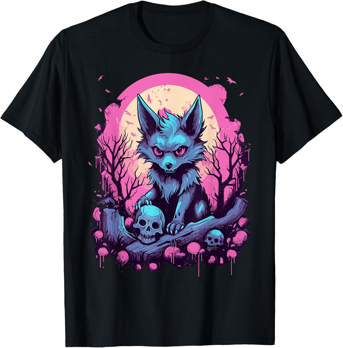 Wolf Pastel Goth Kawaii Cute Creepy Cool Stuff T-Shirt - T-Shirt | Black