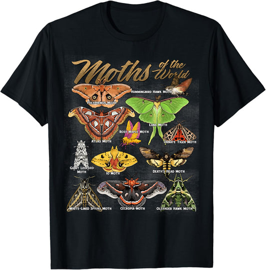 Moths Animals of The World Educational Insect Moth Lover T-Shirt - T-Shirt | Black