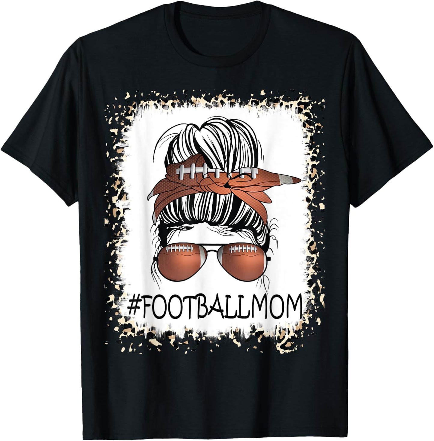 Bleached Proud Football Mom Life Leopard Messy Bun Player T-Shirt - T-Shirt | Black