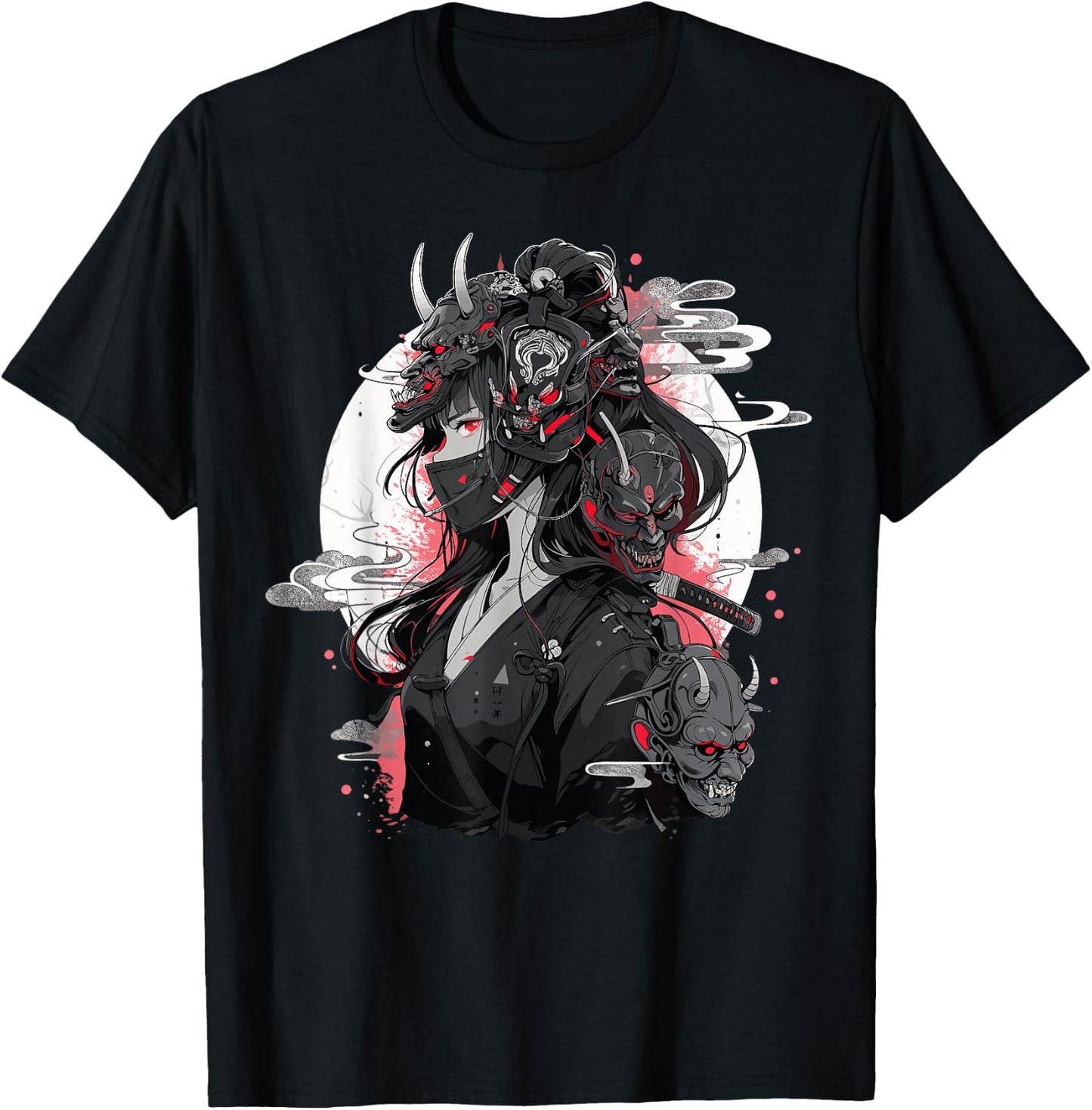 Anime Girl Gothic Waifu Japanese Kawaii Otaku Oni Mask T-Shirt - T-Shirt | Black