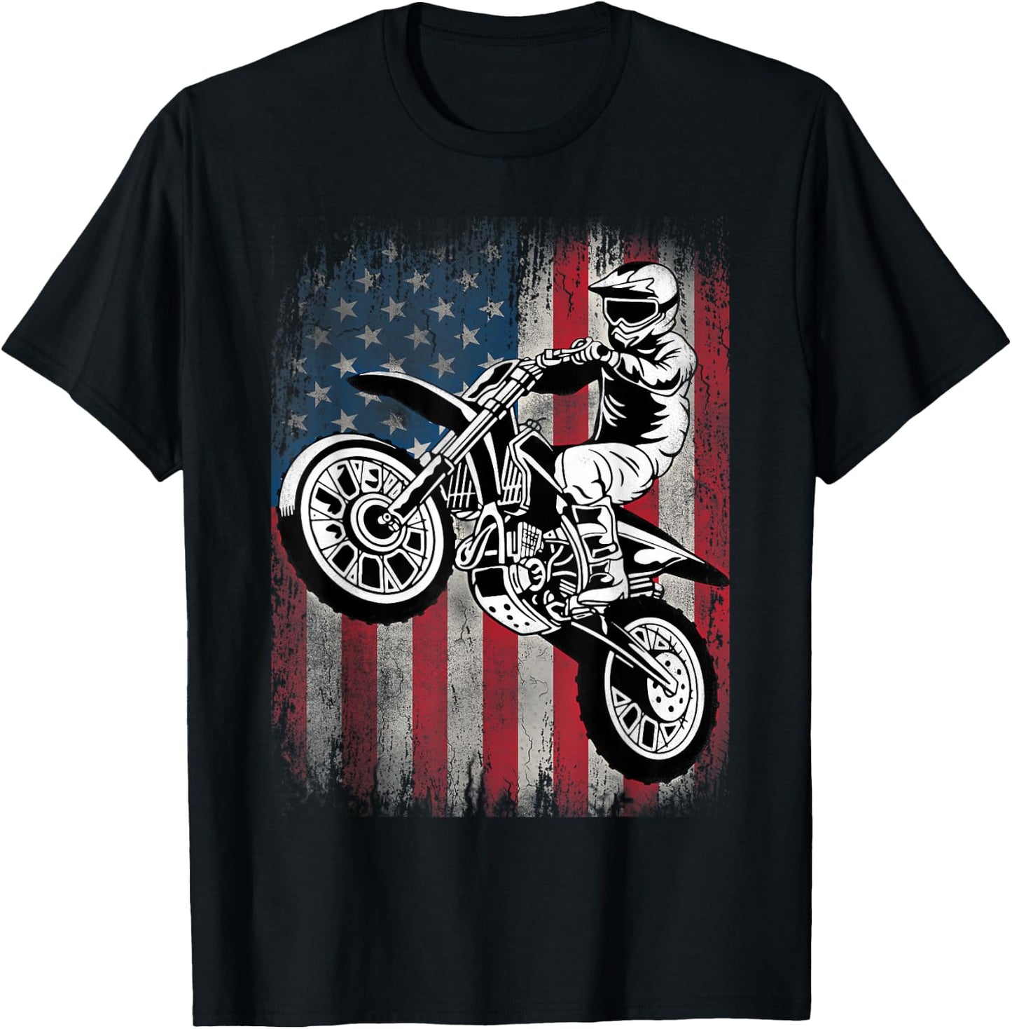Dirt Bike American Flag Motocross Dirtbike Biker 4th of July T-Shirt - T-Shirt | Black