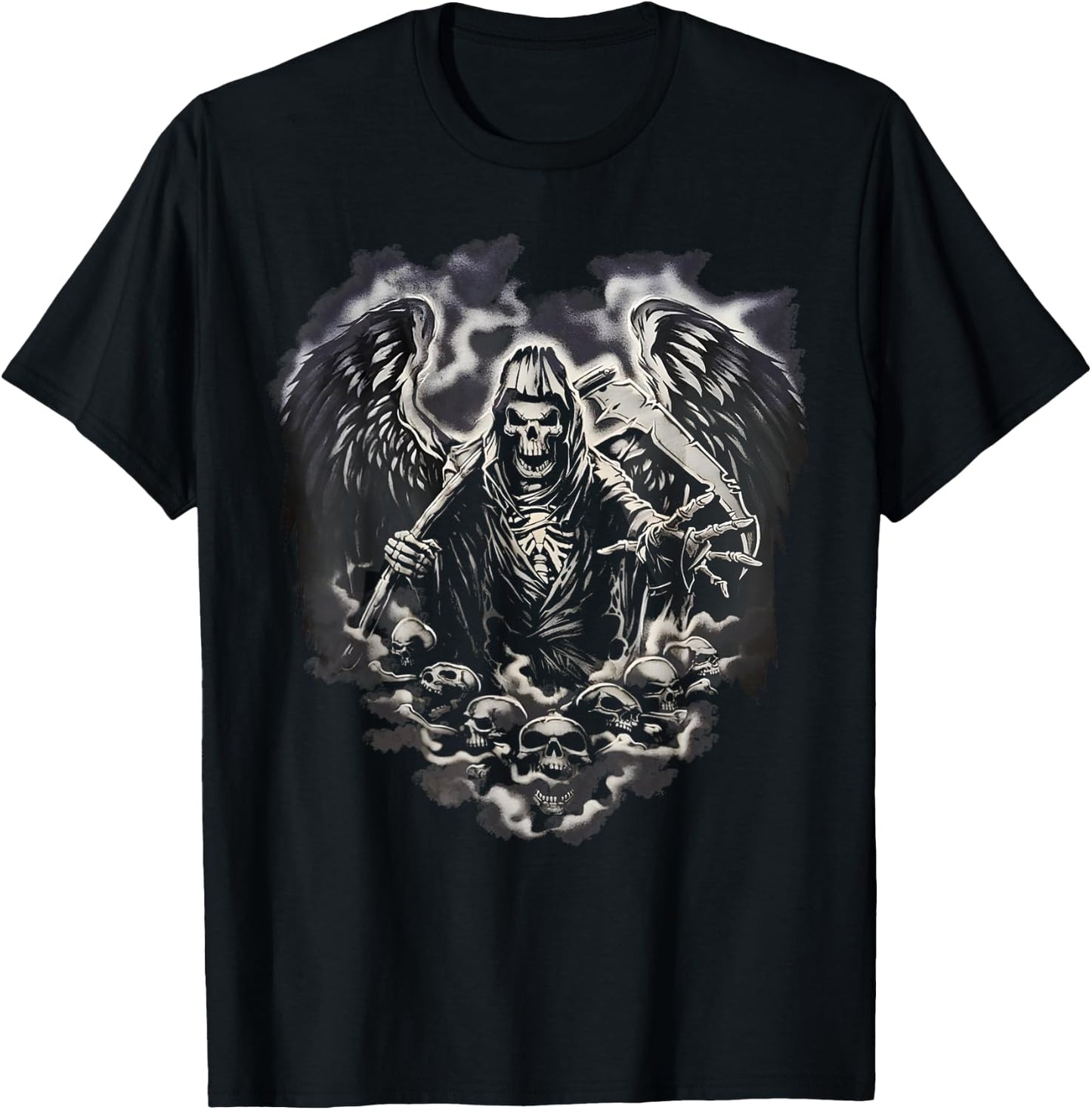 Grim Reaper Skull Heart Scythe Skeleton Angel Death Horror T-Shirt - T-Shirt | Black