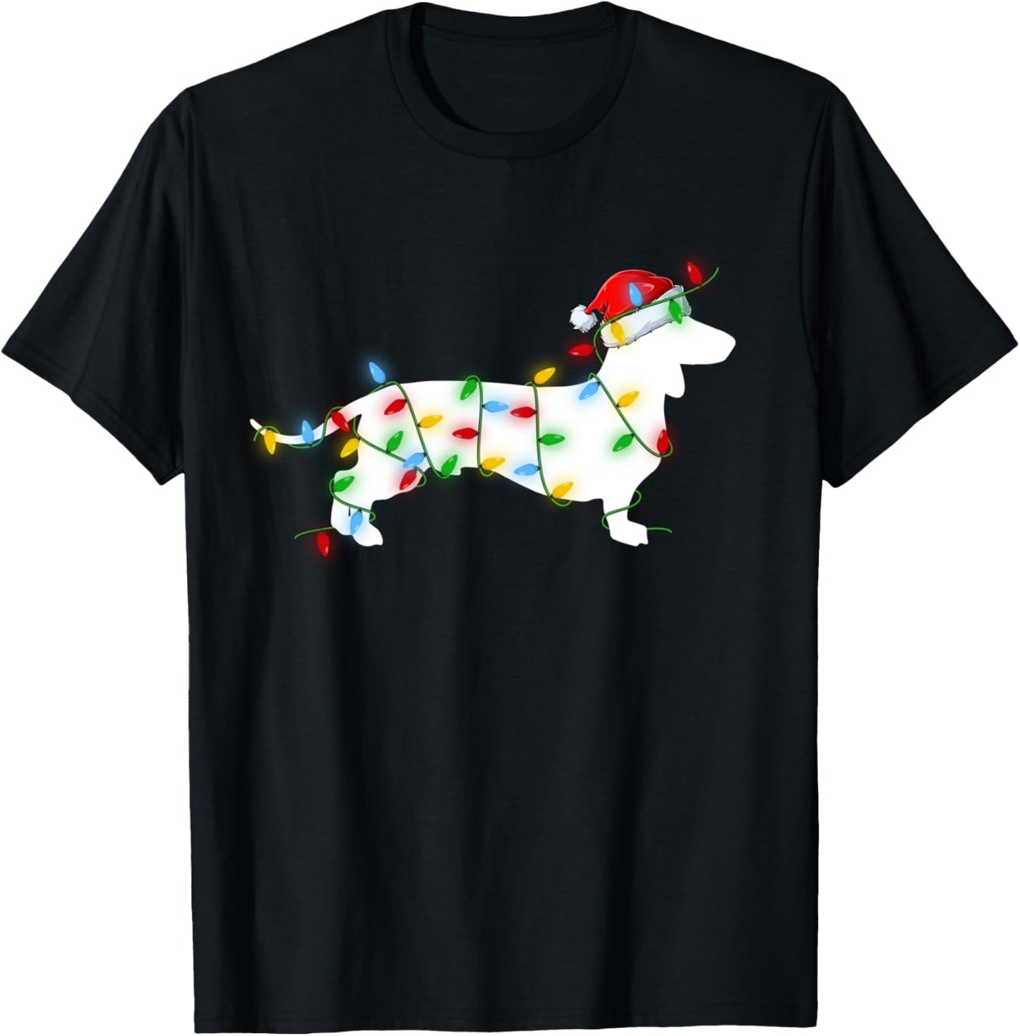 Wiener Dog Lover Lighting Xmas Santa Dachshund Christmas T-Shirt - T-Shirt | Black