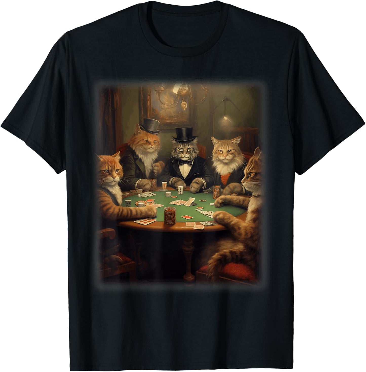 Cats Playing Poker | A Friend in Need | Funny Cat Lover Art T-Shirt - T-Shirt | Black