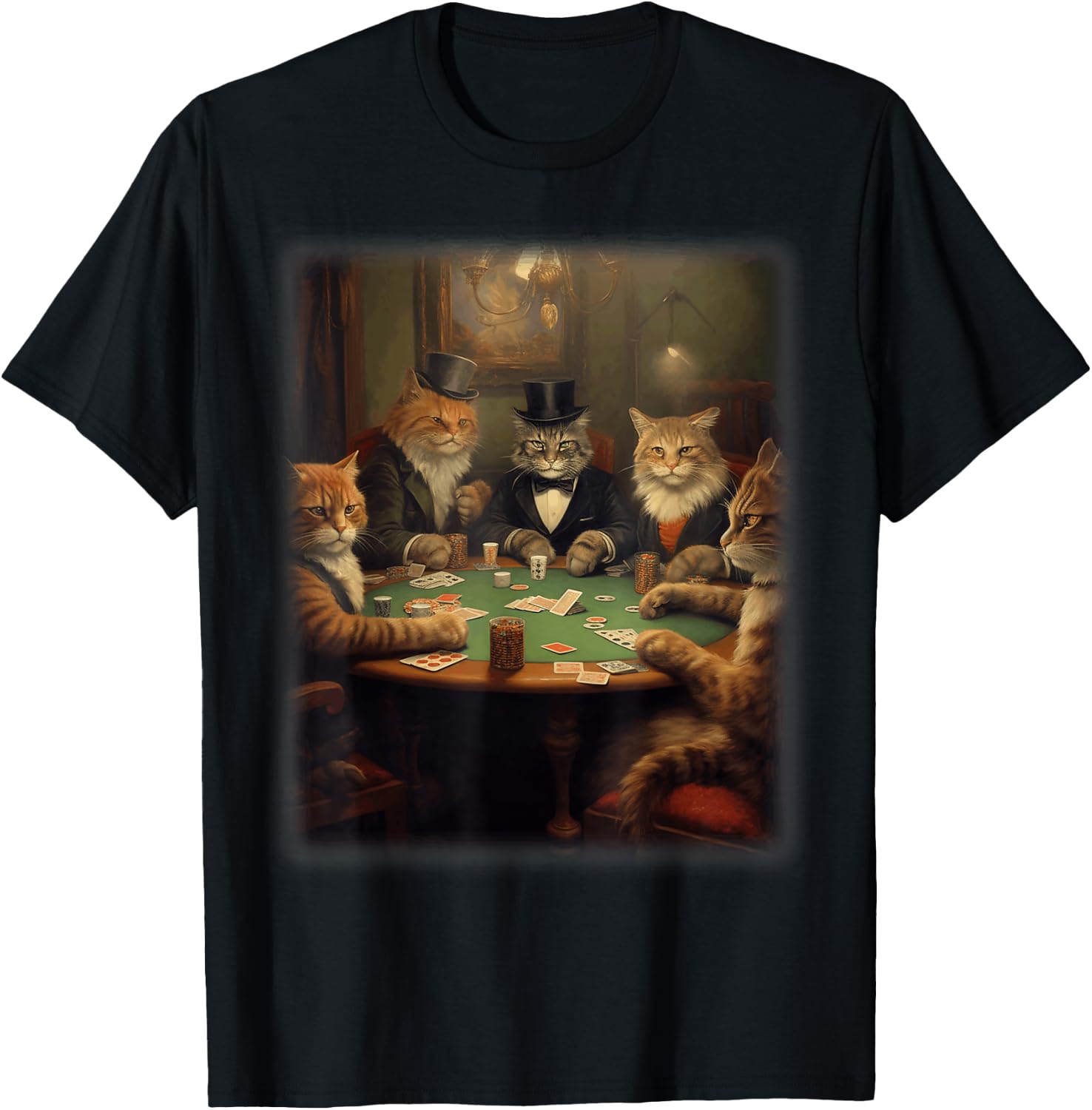 Cats Playing Poker | A Friend in Need | Funny Cat Lover Art T-Shirt - T-Shirt | Black