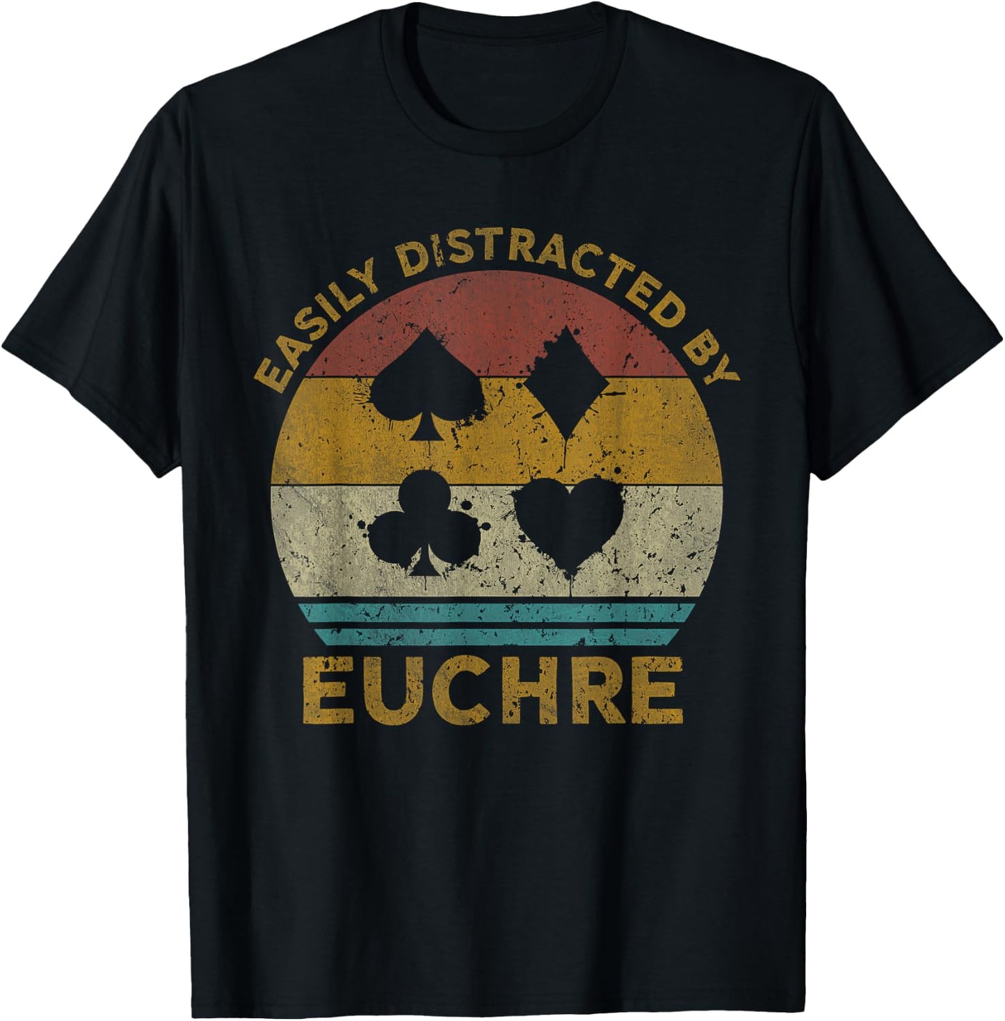 Easily Distracted By Euchre Vintage Euchre Card Game T-Shirt - T-Shirt | Black