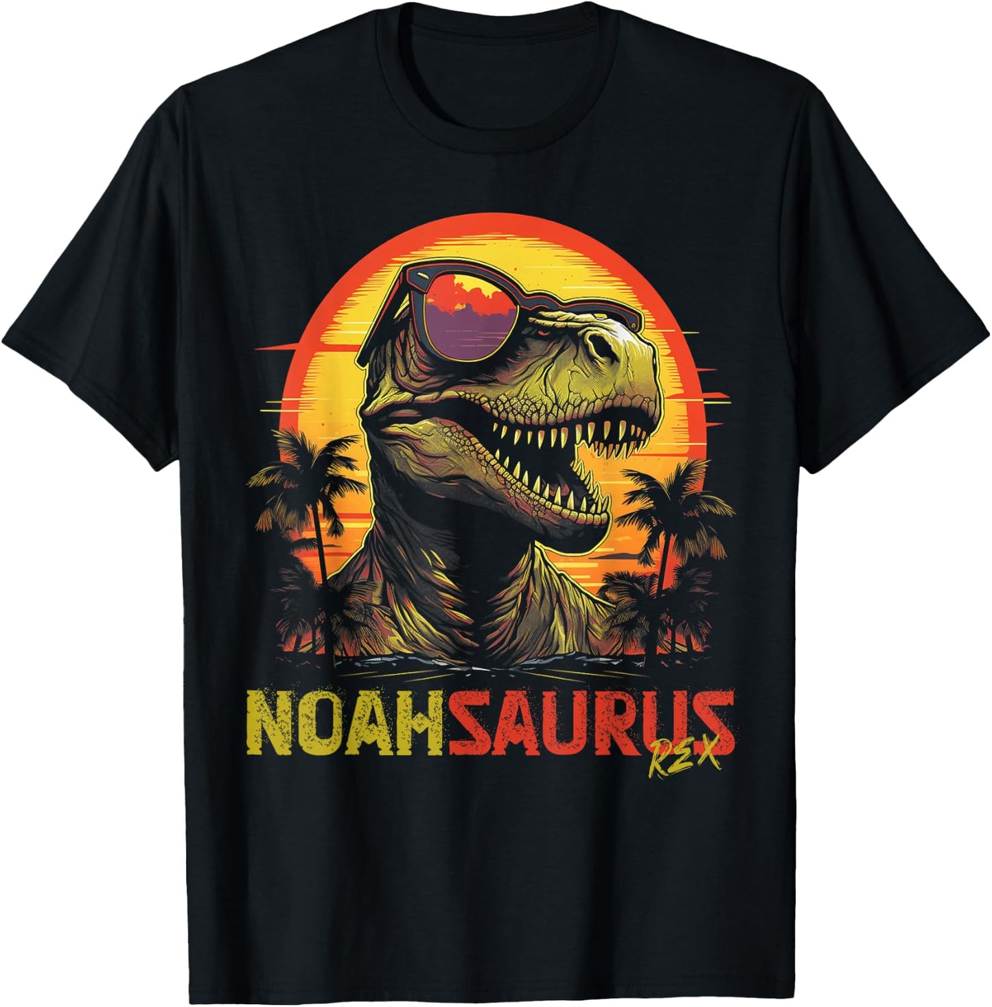 Noah Saurus Funny Personalized Dinosaur T Rex Name Boy T-Shirt - T-Shirt | Black