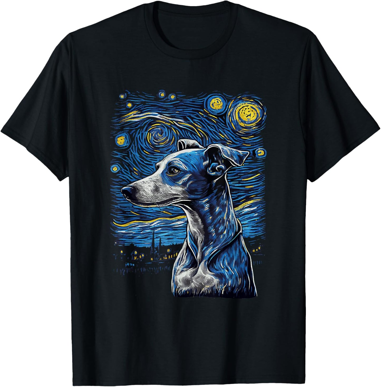 Greyhound Starry Night Galgo Espanol T-Shirt - T-Shirt | Black