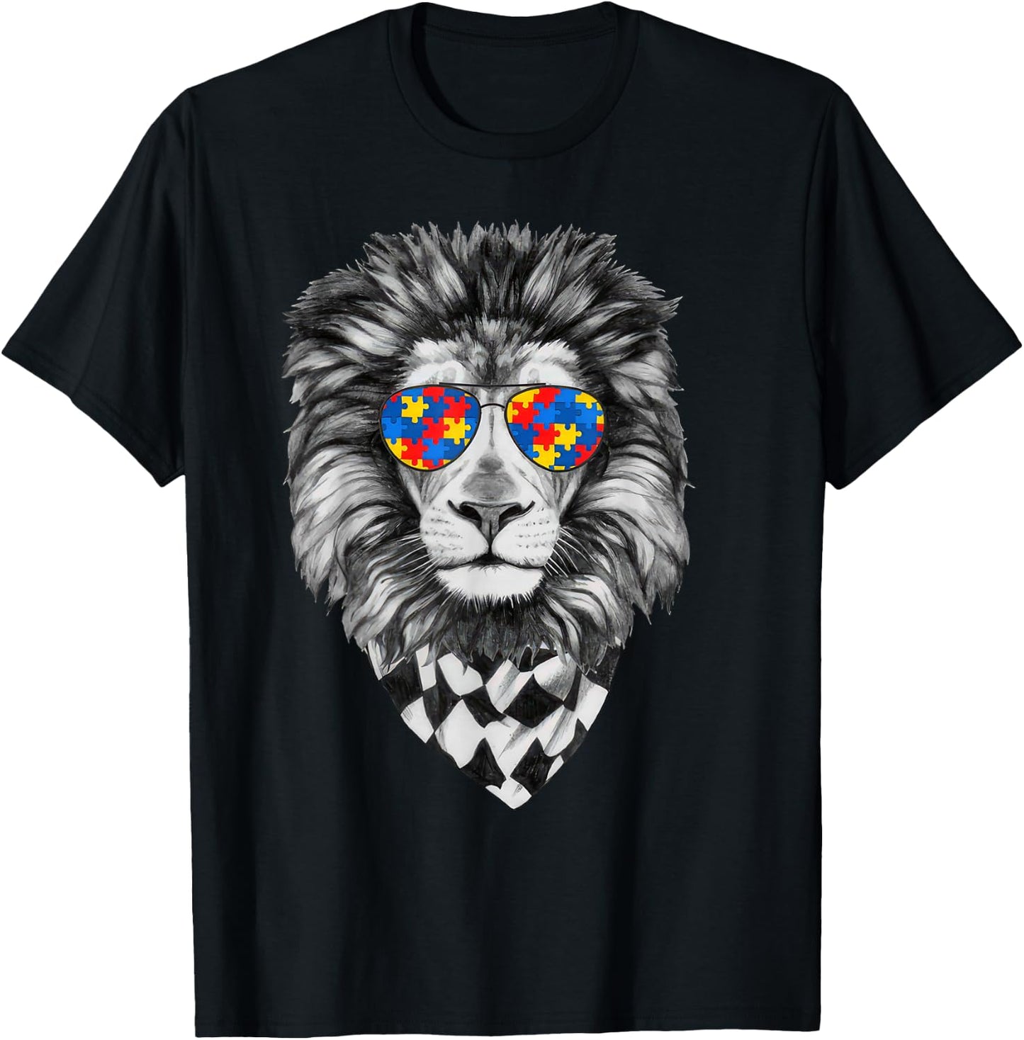 Autism Awareness Lion Print T-Shirt - T-Shirt | Black