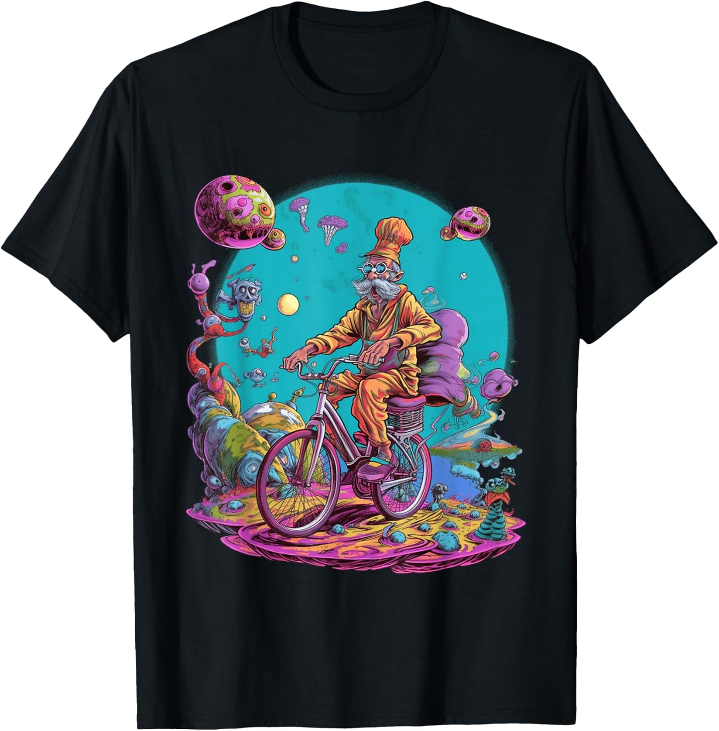 Bicycle Day Hofmann Trip | Psychedelic Comic Style Hippie T-Shirt - T-Shirt | Black