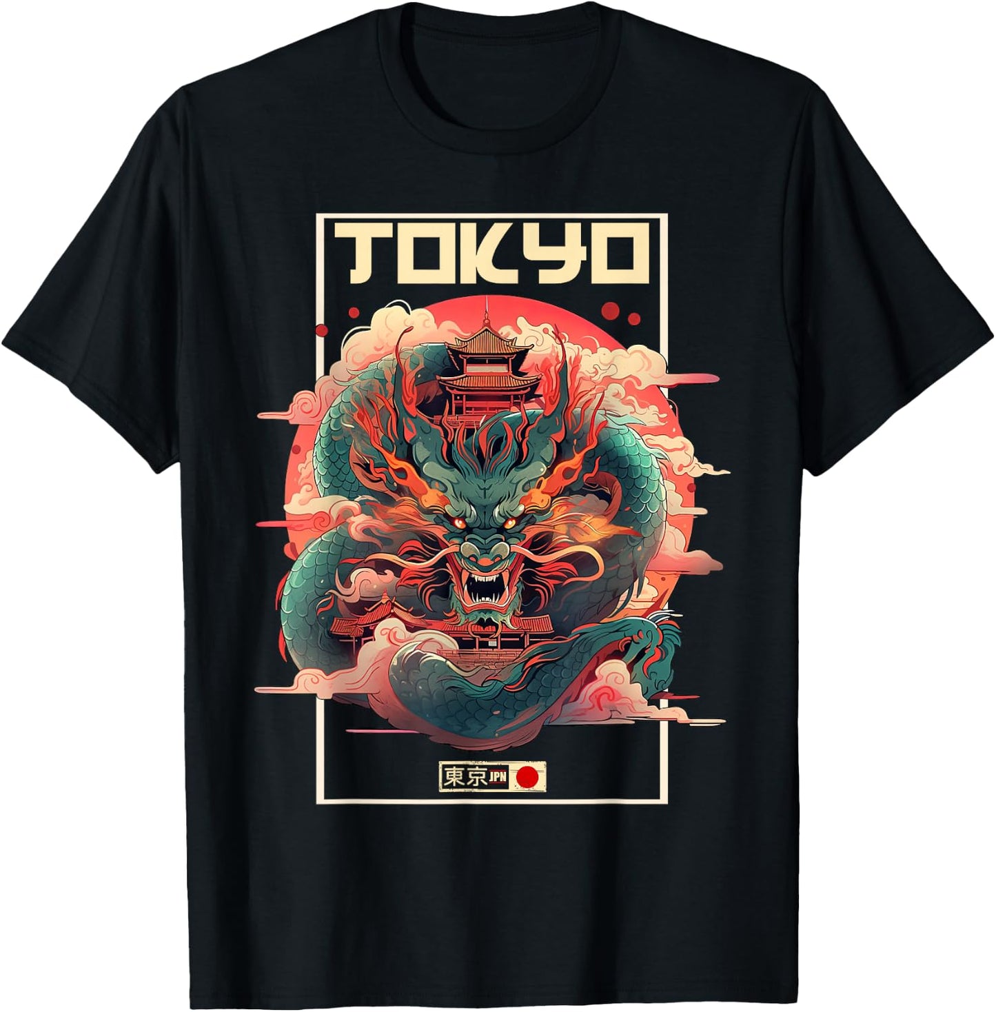 Tokyo Inspired Vintage Style 80s Retro Japanese Asian Dragon T-Shirt - T-Shirt | Black