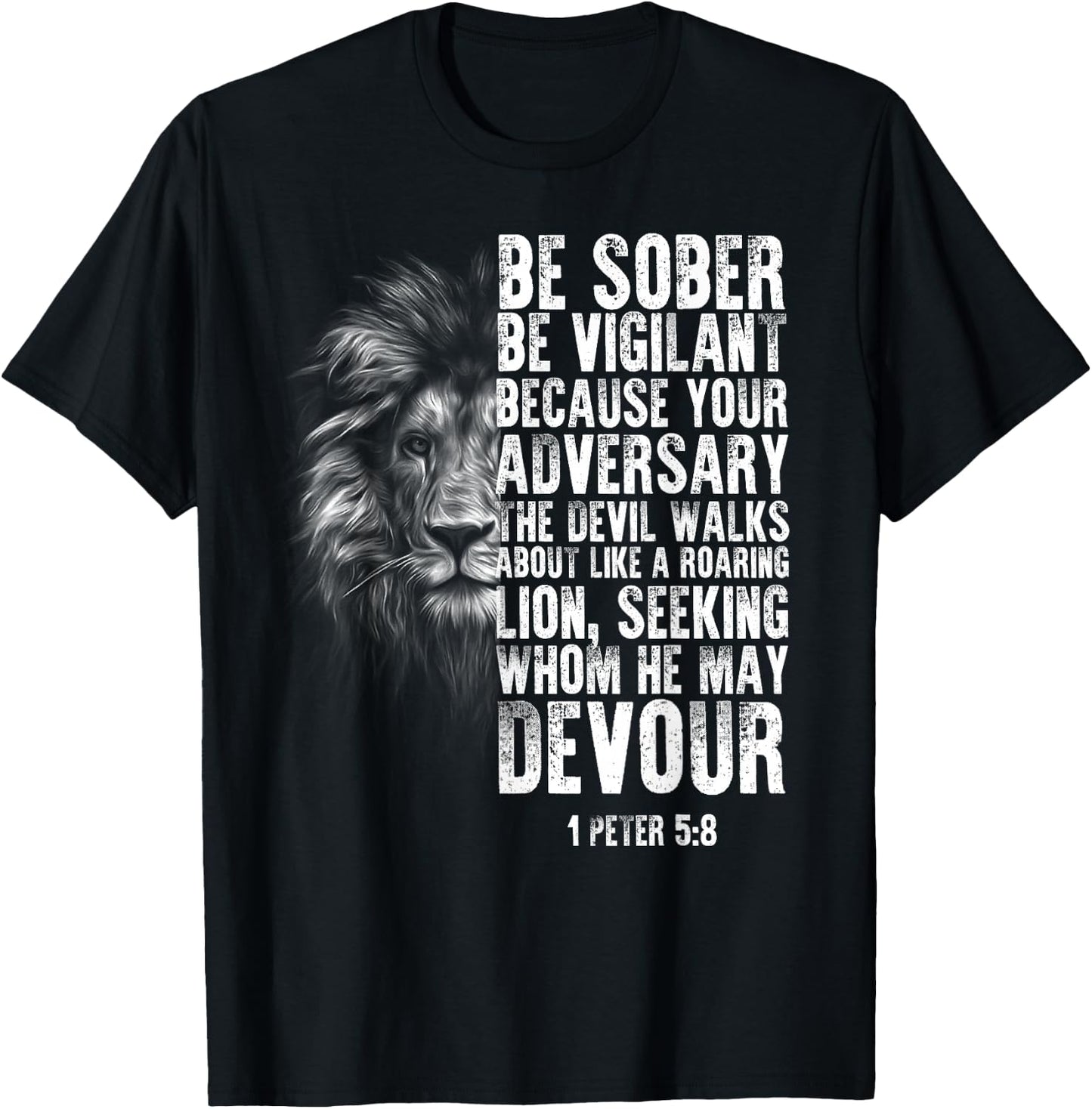 lion head bible verse be vigilant bible study Christian T-Shirt - T-Shirt | Black