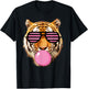 Pink Gum tiger Stripe Cute Tiger with Glasses T-Shirt - T-Shirt | Black