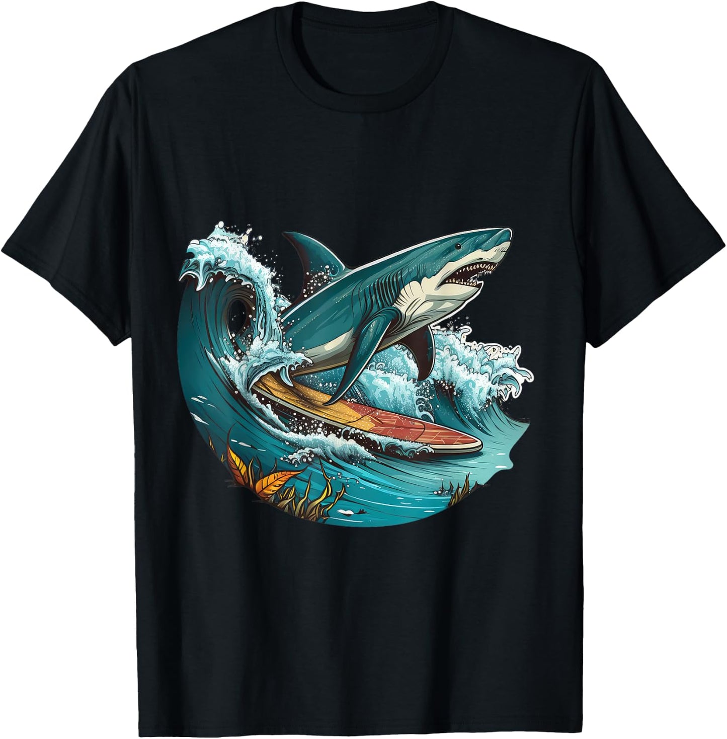 Shark Lover Surfboard Ocean Graphic Novelty Boy Men Surfing T-Shirt - T-Shirt | Black