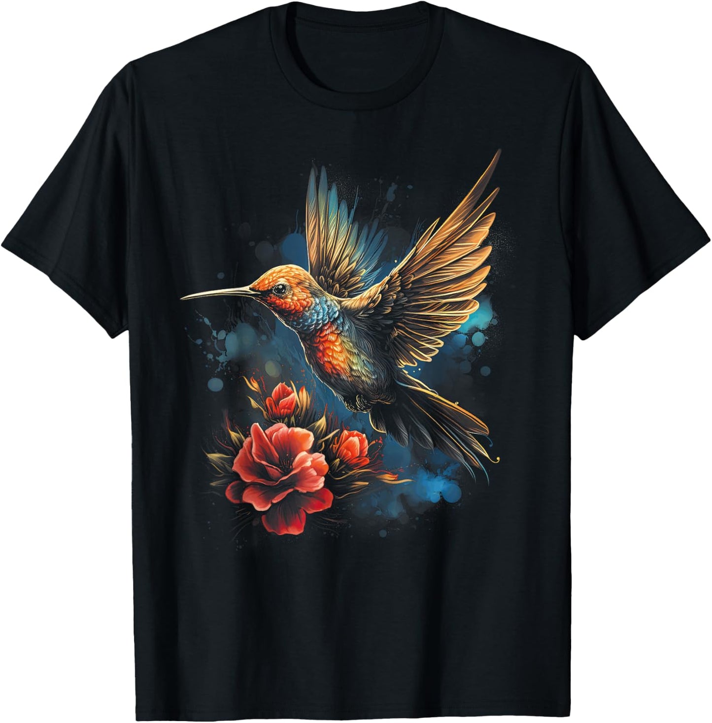 Hummingbird Flower Bird lover Animal T-Shirt - T-Shirt | Black