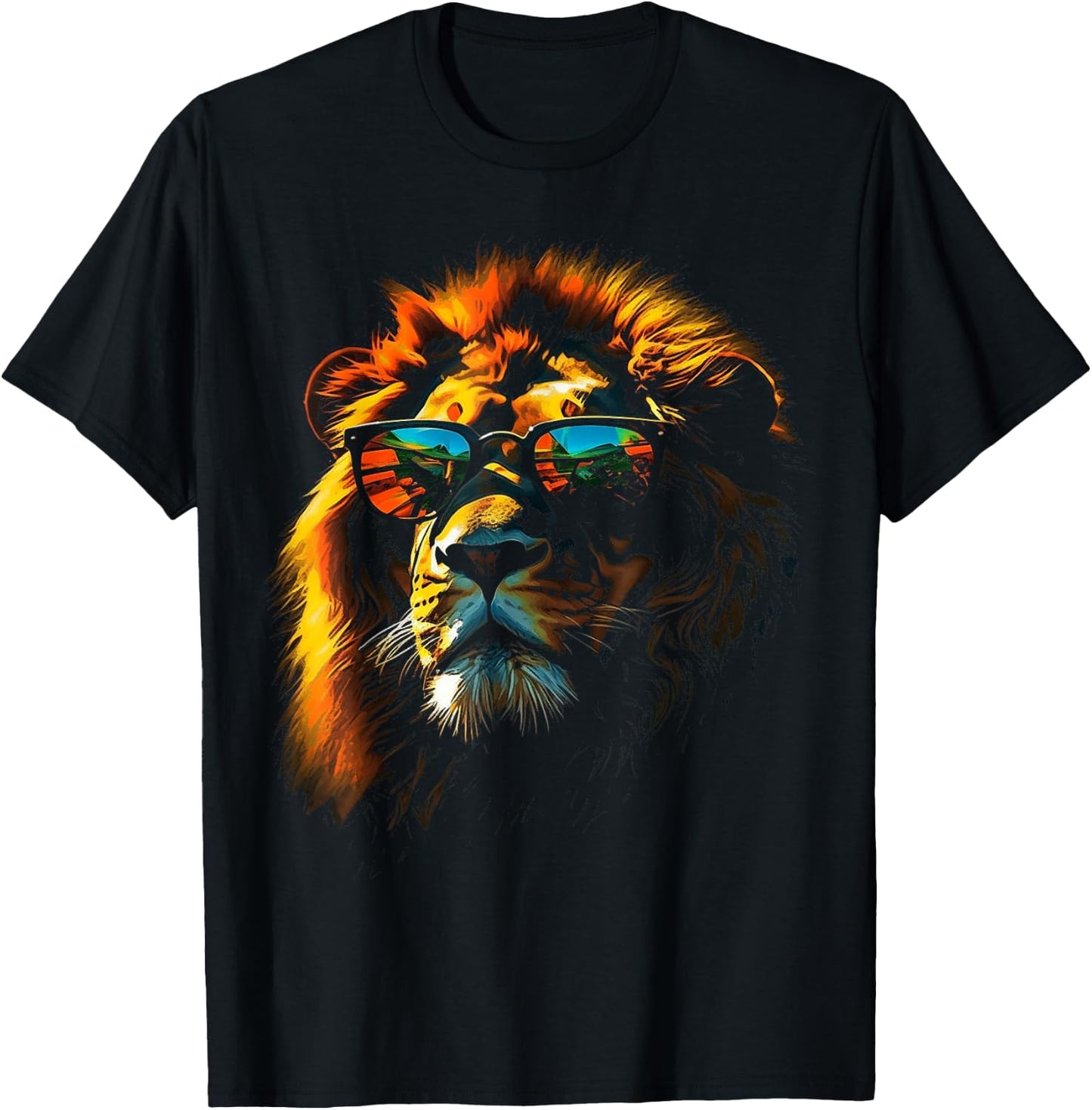 Lion Artwork Sunglasses Colourful Art Zoo Animal Lion T-Shirt - T-Shirt | Black