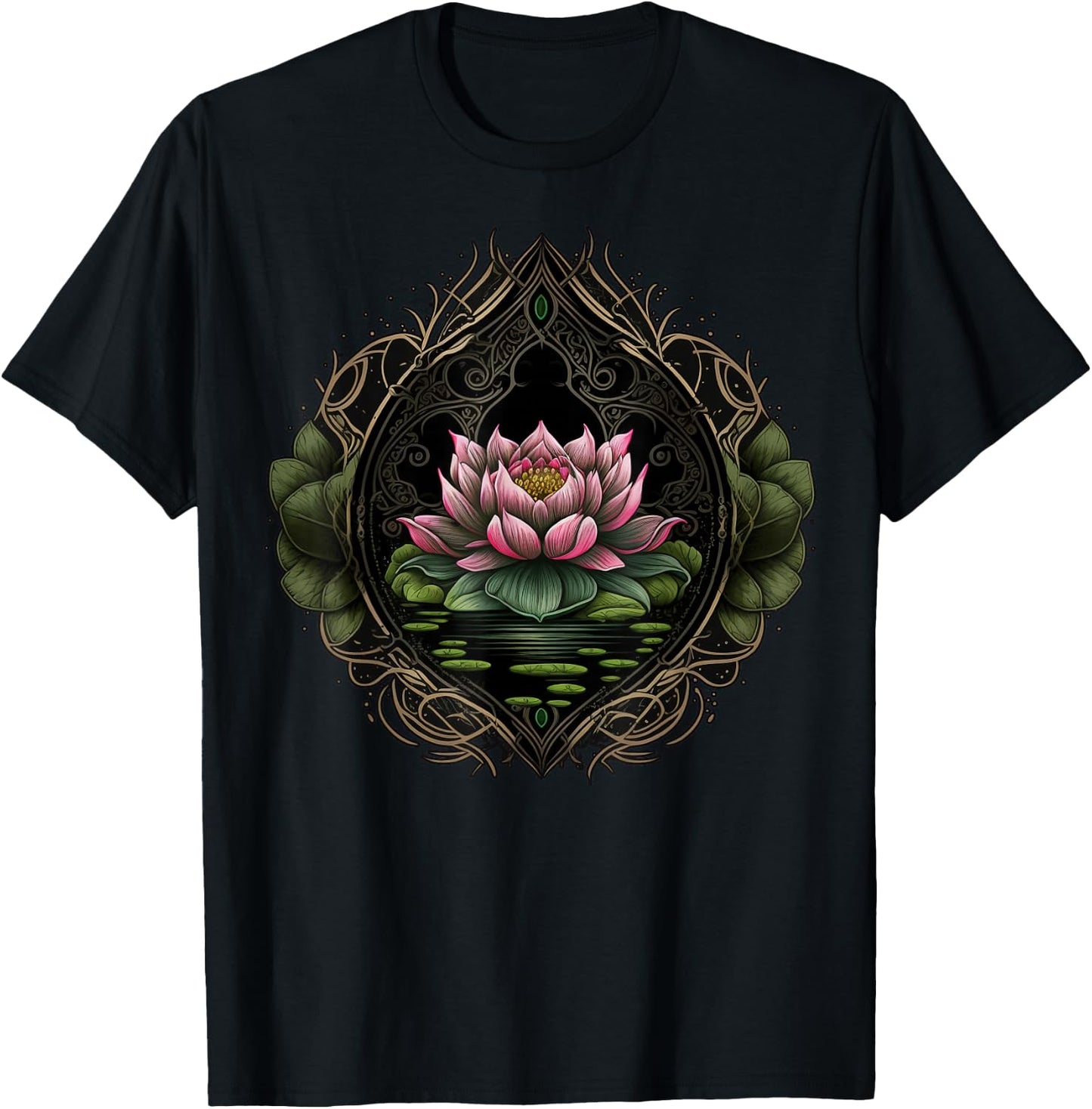 Colorful Lotus Flower on floral Lotus Flower T-Shirt - T-Shirt | Black