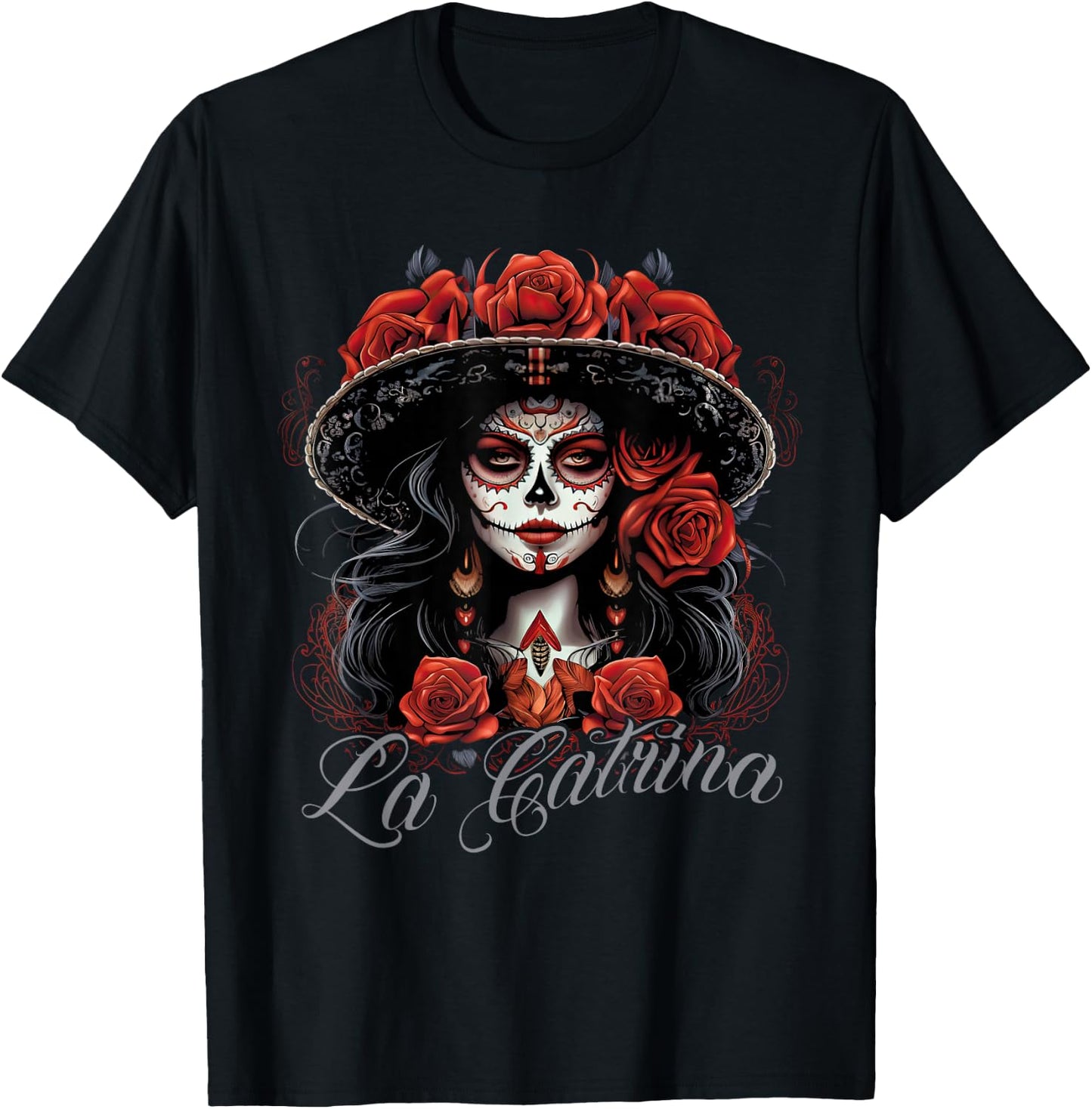 La Catrina Costume Unique Day of the Dead Dress - Women's Black X-Small Classic Fit Dress - Short Sleeve - Solid - - Pull On - 1 Count - Machine Wash T-Shirt - T-Shirt | Black