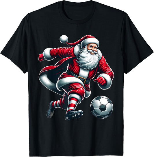Santa Plays Soccer Sports Christmas Women Men Kids T-Shirt - T-Shirt | Black