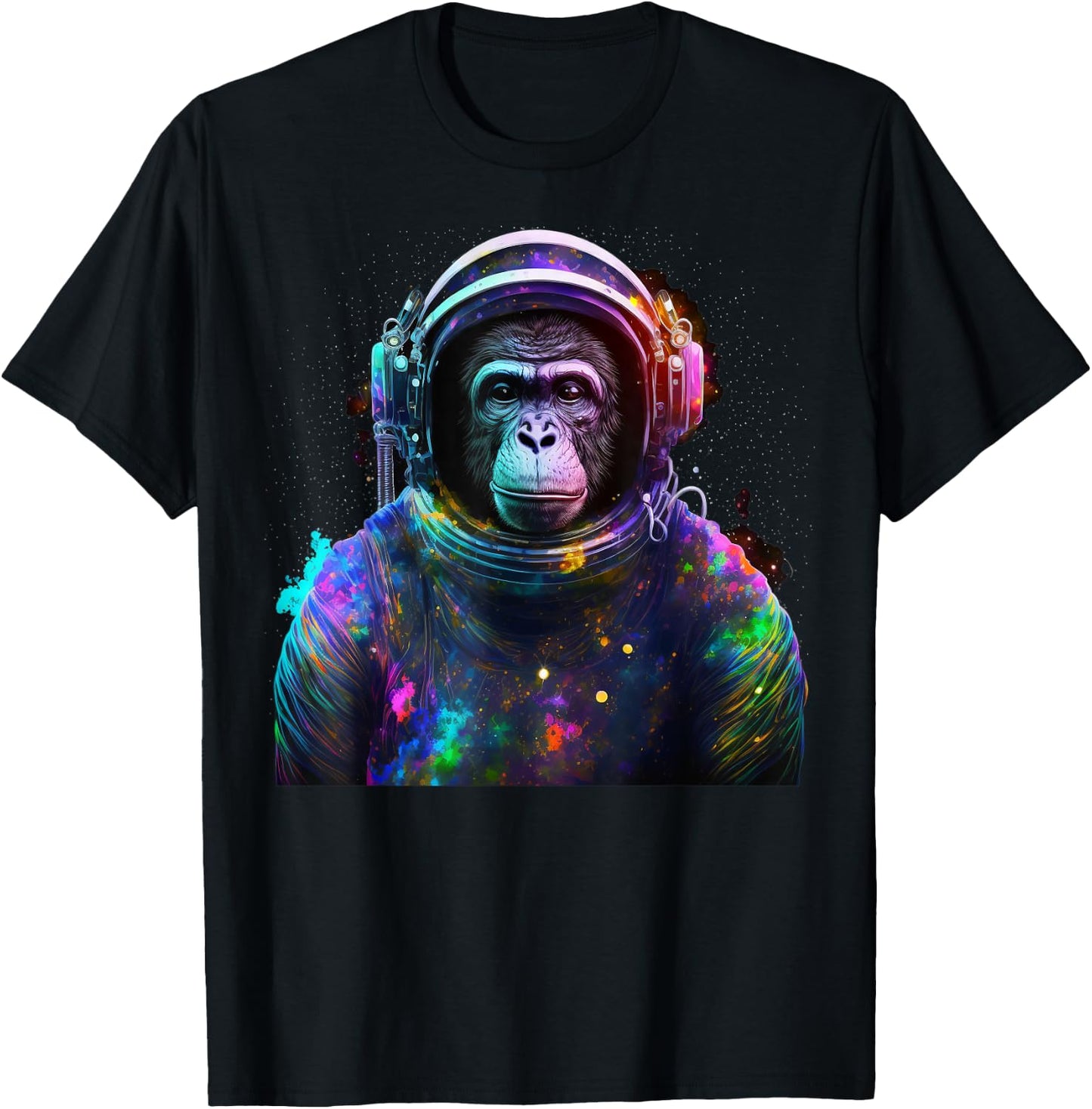 Monkey Astronaut With Space Suit Helmet and Headphones T-Shirt - T-Shirt | Black