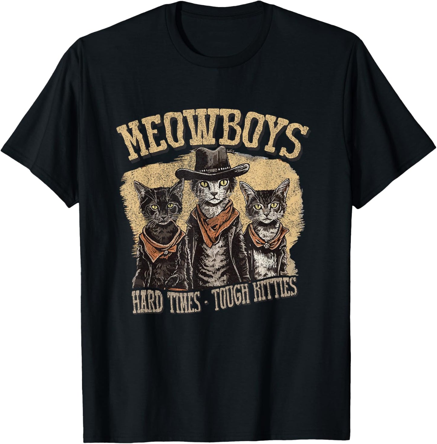 Meowboys Cowboy Cats with Hats T-Shirt - T-Shirt | Black