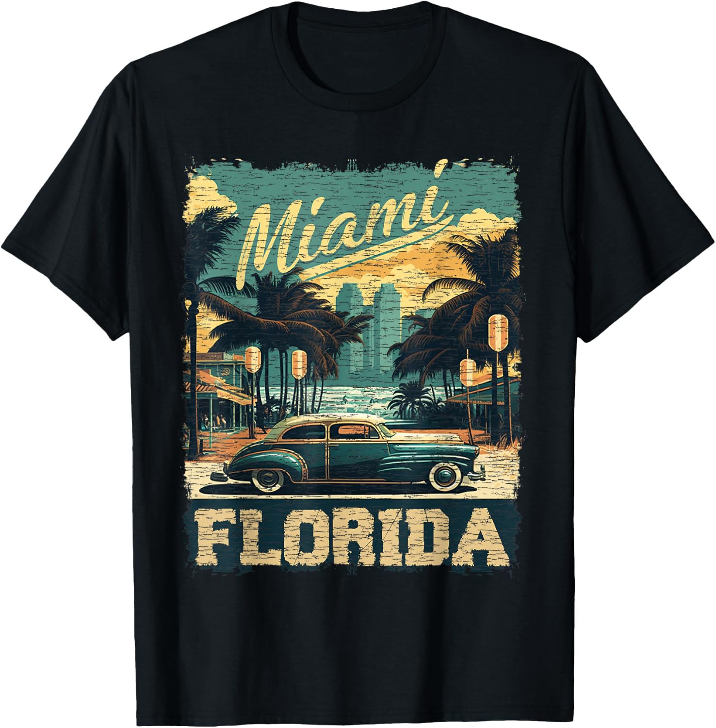 Vintage Miami Vibes Retro Florida T-Shirt - T-Shirt | Black